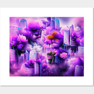 Purple Flower and City Art Posters and Art